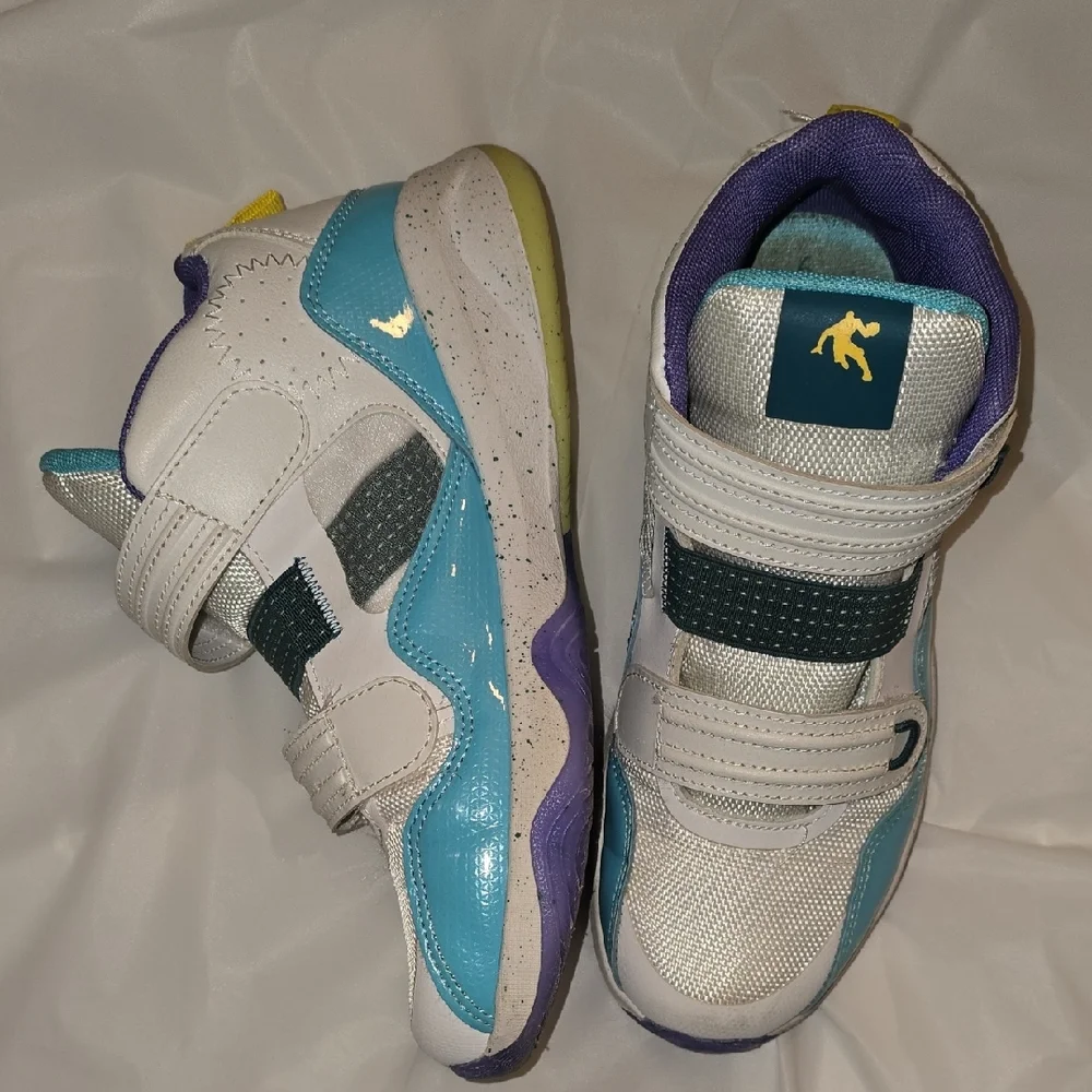 AND1 Boys Velcro White, Teal, Yellow, Purple Basketball Sneakers Size 6